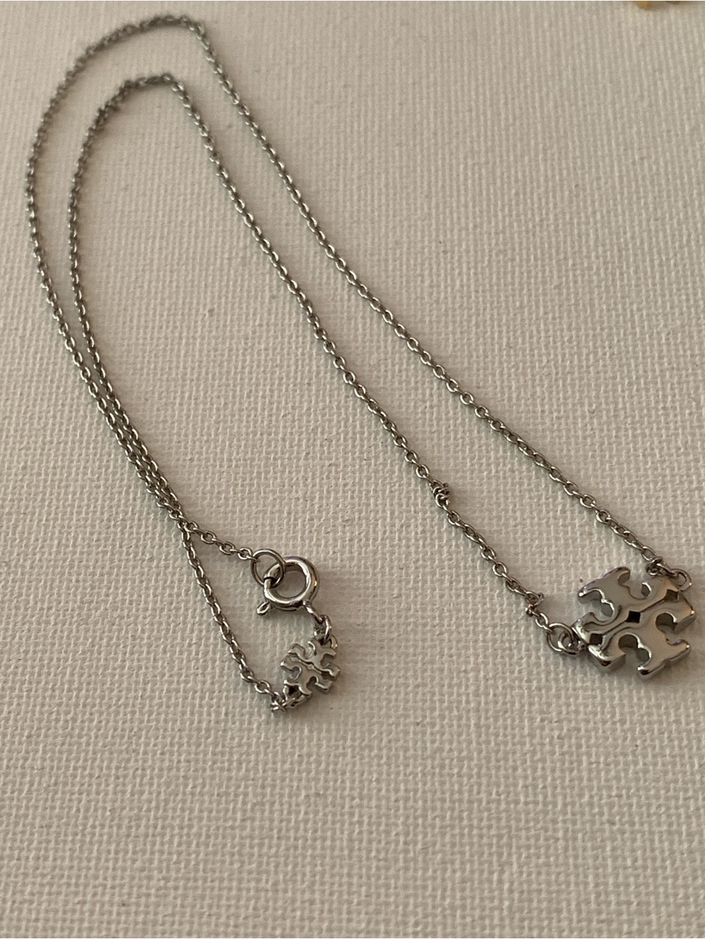 Tory Burch Silver Logo Pendant Necklace